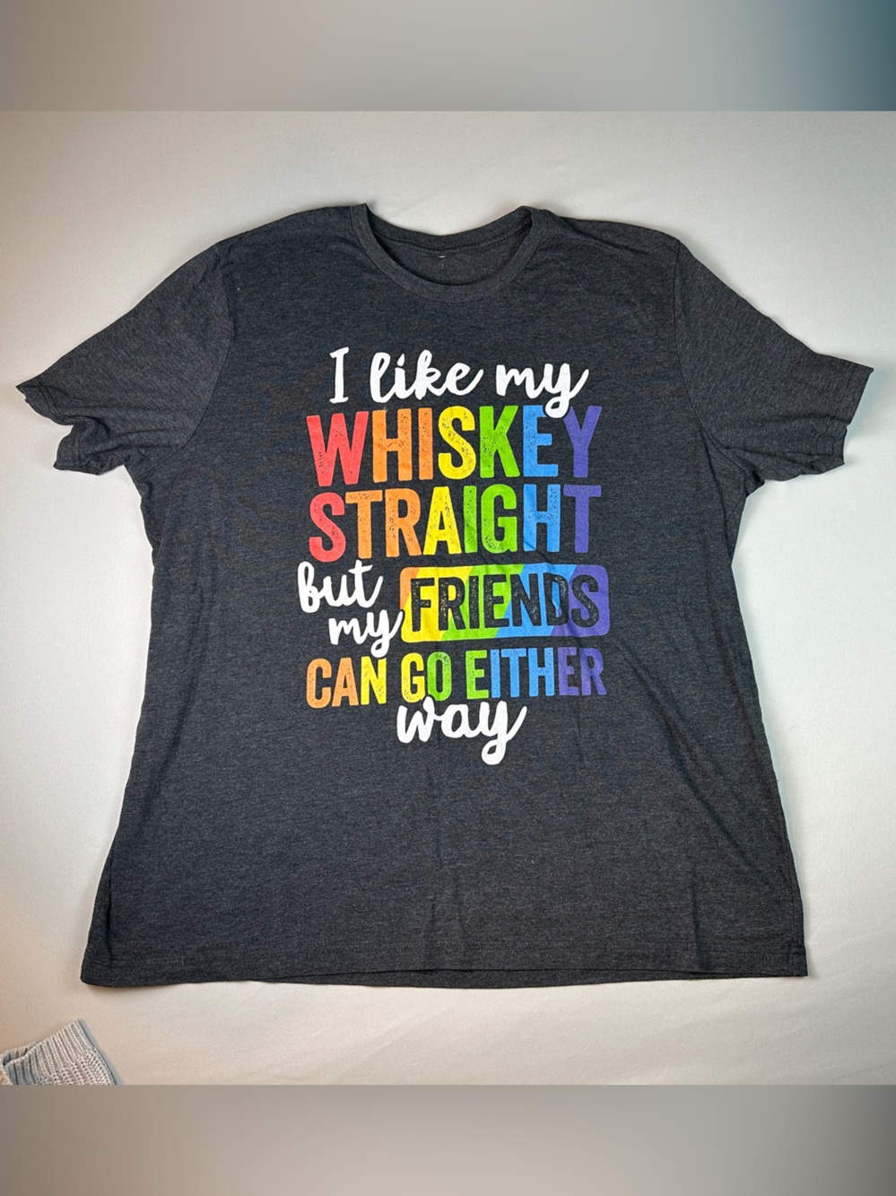 Whiskey Straight Pride Charcoal Rainbow Short Sleeve Tee 2XL Women’s